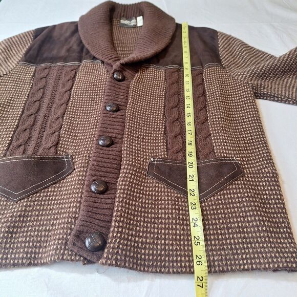 Vintage Studio One By Campus Brown Knit Suede Cardigan Sweater Grandpacore Sz XL - Picture 6 of 11